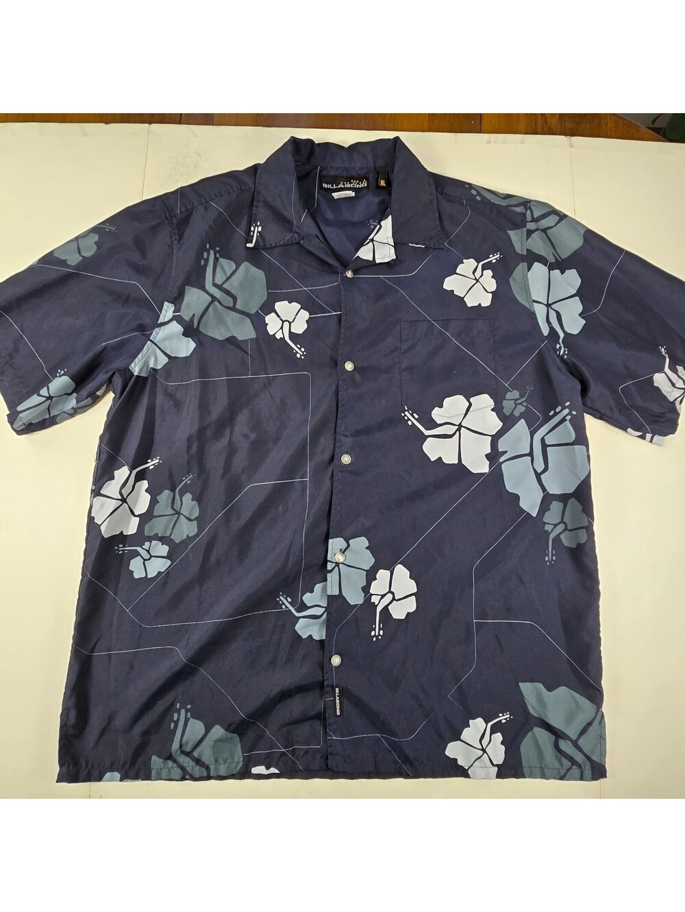 Billabong Shirt Mens XL Blue Floral Button Up Short Sleeve Hawaiian Surfer